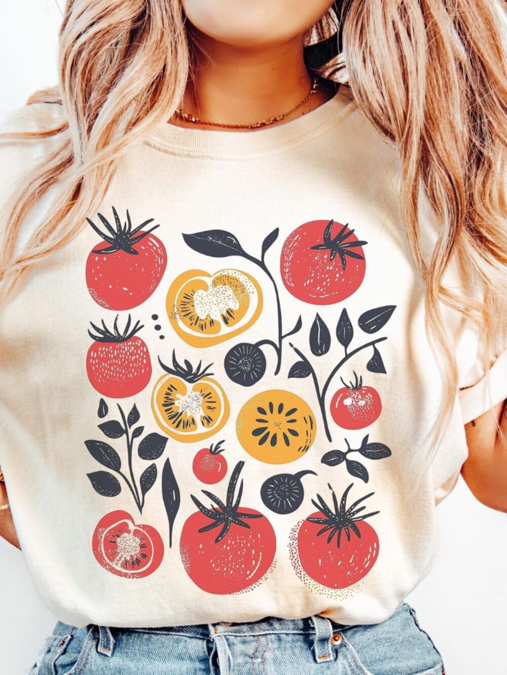 Tomato Garden Print T-Shirt | Whimsical Cottagecore Vegan Tee